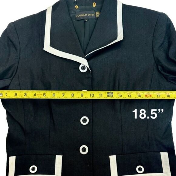 NWT Classiques Entier Vintage Blazer Black w/White Trim 100% Linen Size Med - Picture 8 of 9